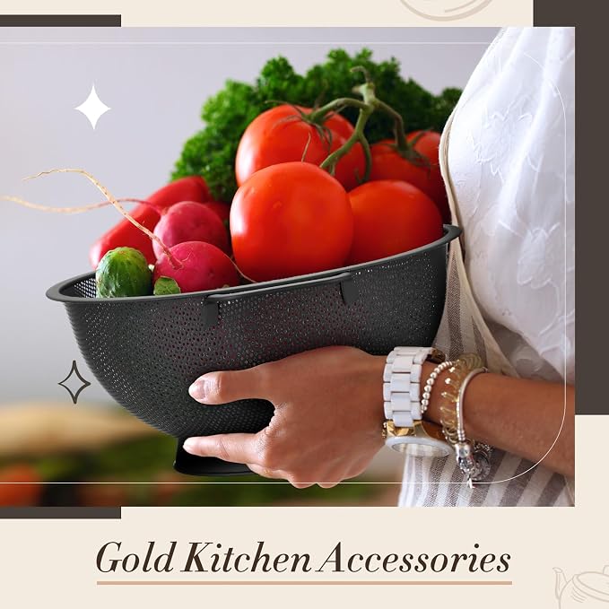 2 Pcs Matte Black Colander for Kitchen, 4 and 5 Qt, Stainless Steel Colander with Handle, Pasta Strainer for Spaghetti Food Fruits Berry Vegetables, Elevated Pedestal Foot