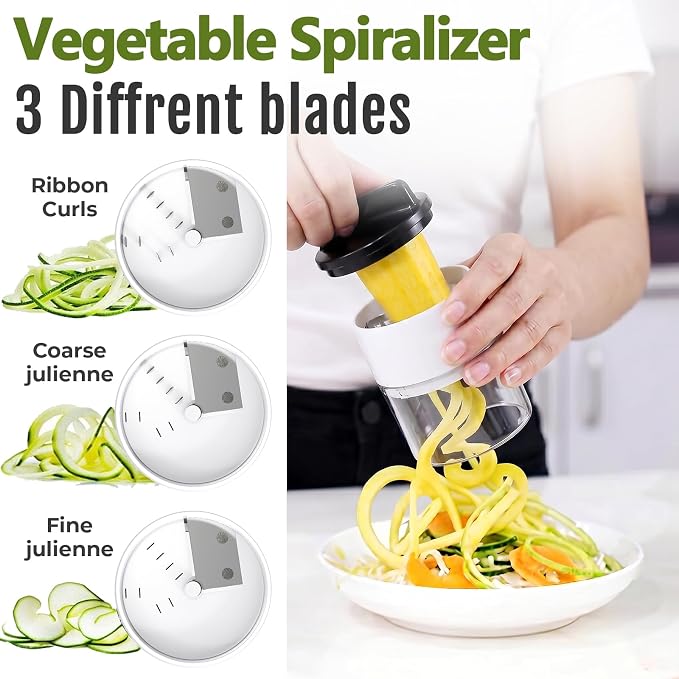 Multifunctional Vegetable Chopper & Mandoline Slicer with Spiralizer | Removable Grid ,8 Interchangeble Blades, Onion Chopper, Easy to Clean, Dishwasher Safe, Fruit Slicer Onion Dicer