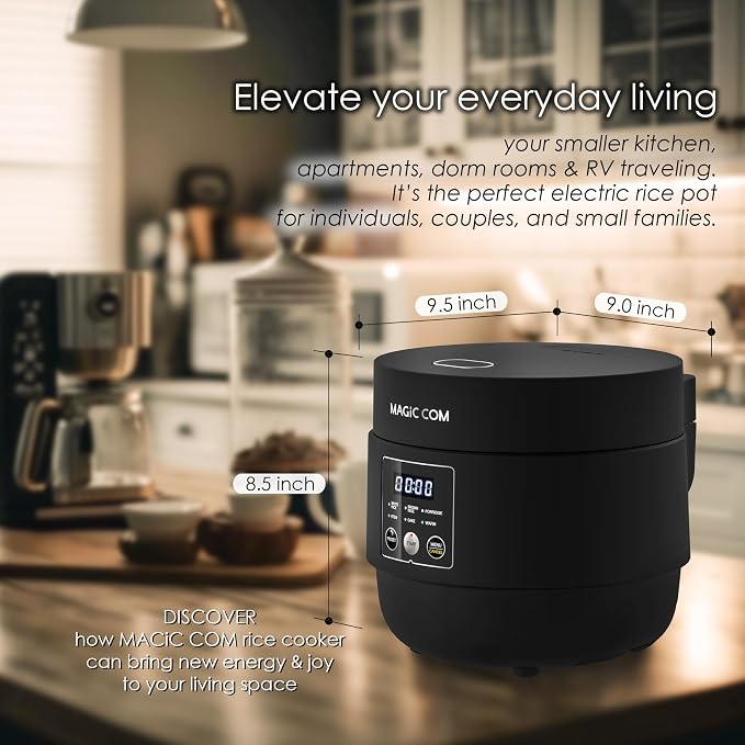 MAGiC COM Rice Cooker 4 Cup Uncooked/ 8 Cup Cooked, Digital Display with Warmer, Small Rice Maker & Multiple Settings, 24H Delay Timer, Automatic Keep Warm, Nonstick Inner Pot, Arrocera Eléctrica