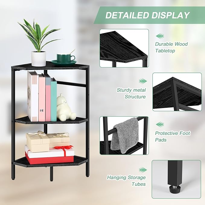 Under Pedestal Sink Storage Shelf 2 Pack Under Sink Organizers | 3-Tier Corner Shelf Stand Under Sink Storage Bathroom Vanity for Small Space,Bathroom Storage Rack Corner Shelves, Black