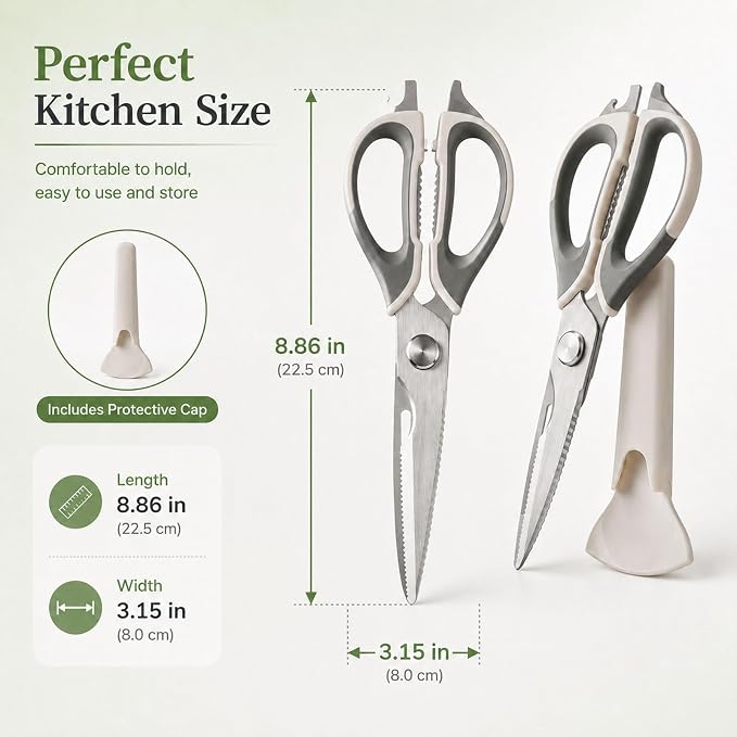 4-Pack Heavy Duty Kitchen Shears, Stainless Steel, Come-Apart Design for Easy Cleaning, Multi-Purpose Cooking Scissors with Magnetic Holder for Fridge Organization Kitchen Tools Set
