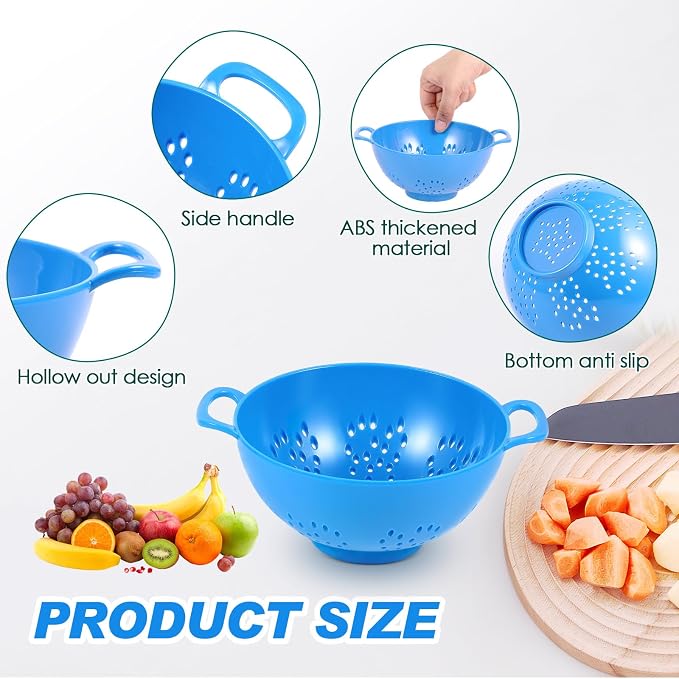 4 Pack Mini Colander for Kitchen Plastic Berry Strainer with Double Handles 7.5 x 6 x 3 Inch Small Colander Strainer for Fruits Vegetables Food (Green,Red,Blue,Lemon Yellow)