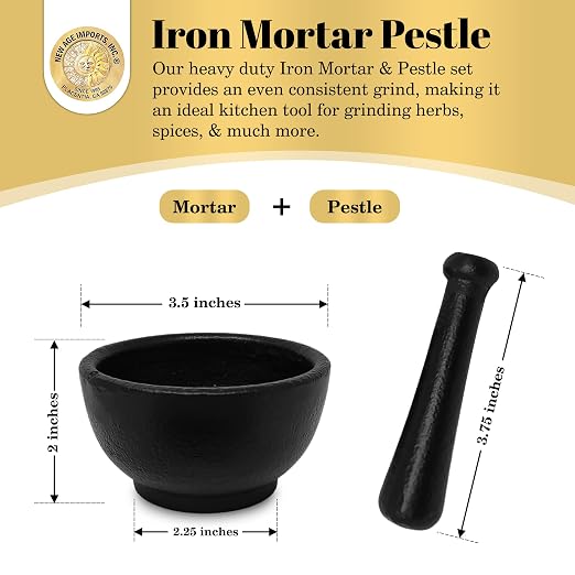 New Age Imports, Inc. Cast Iron Mortar & Pestle Set 3.5 Inch, Heavy Duty, Black