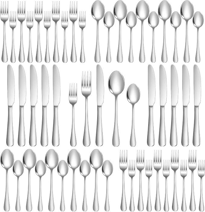 Lazycorner Silverware Set 50 Piece Stainless Steel Flatware Set Silverware Utensils for 10 People Includes Forks Knives Spoons & Salad Forks Dishwasher Safe for Home Restaurant or Outdoor Use