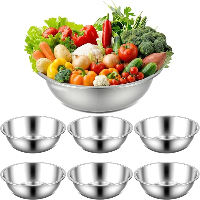 Stainless Steel Mixing Bowls,6PCS Large Mixing Bowl with Non-Slip Mat for Baking & Meal Preppers,13 Inch 8QT Metal Mixing Bowls for Home and Commercial