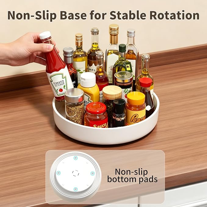 11.8" Lazy Susan Organizer for Cabinet, Turntable Spice Rack with Non-Slip Base & Raised Lip, Pantry Organization and Storage, Kitchen, Fridge, Makeup Vanity, Bathroom Countertop, Under Sink