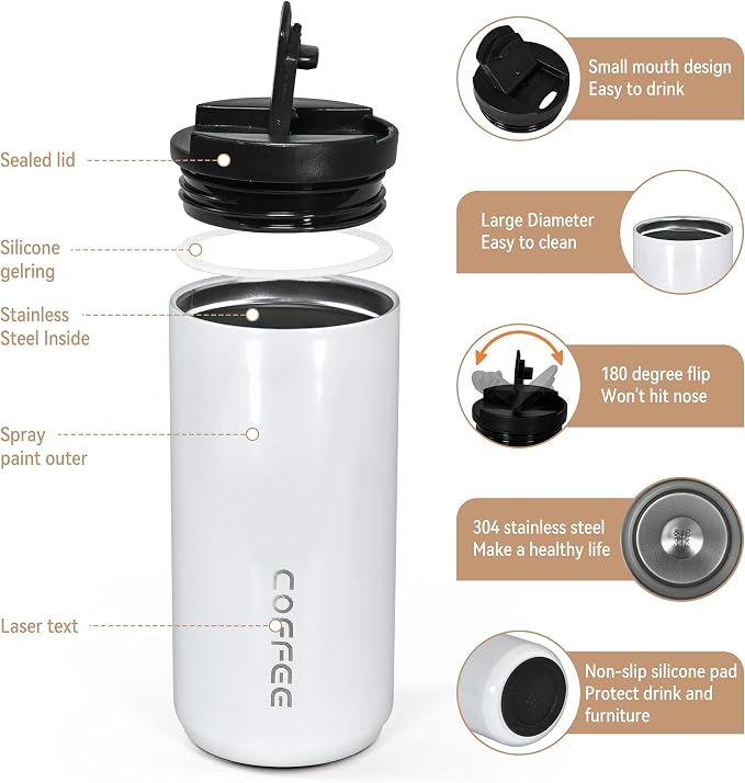 Insulated Coffee Mug 17oz,Travel Coffee Tumbler,Vacuum Insulated Coffee Mug with Leak Proof Screw Lid Coffee Cup for Men and Women for Hot & Cold Drinks