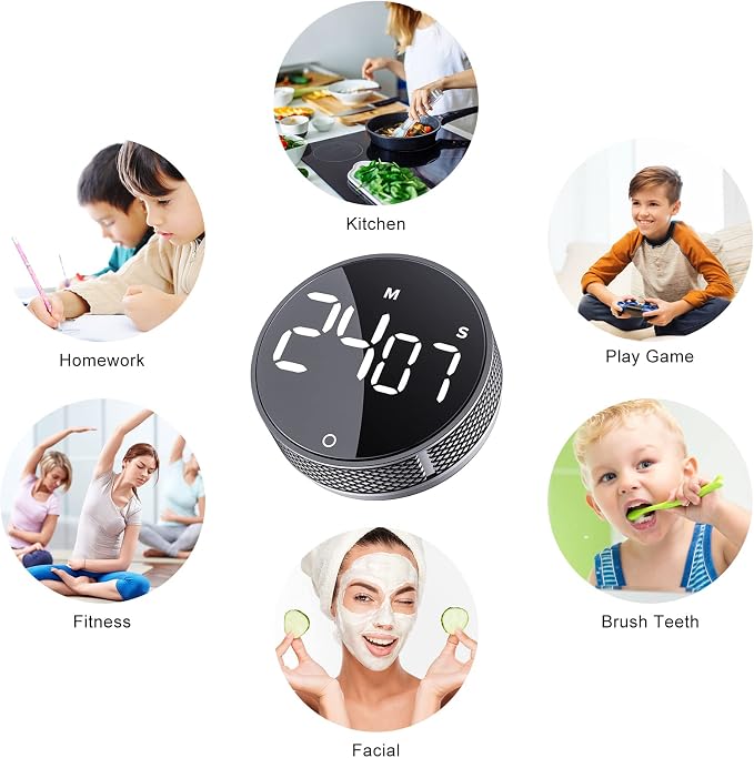 AVINIA Digital Kitchen Timers, Visual timers Large LED Display Magnetic Countdown Countup Timer for Classroom Cooking Fitness Baking Studying Teaching, Easy for Kids and Seniors Silver