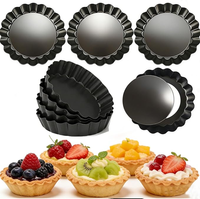 DATANYA 12Packs Mini Tart Pans 4 Inch Tart Pan Removable Bottom Round Nonstick Quiche Pan, Heavy Duty Fluted Side for Pies, Mousse Cakes, Dessert Baking