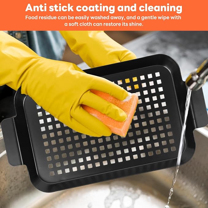 2PCS Grill pan, BBQ Grill Topper for Outdoor Grill with Hole, Non-stick enamel coating, suitable for picnicking, camping, yard (2 pieces)