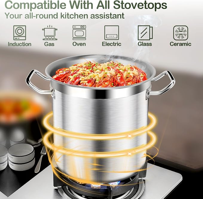 Stockpots-40QT Large Stock Pot Stainless Steel Stockpot with Lid, Heavy Duty Tri-Ply Bottom Commercial Grade Stock Pot for Boiling Cooking Soup Stew Canning Cooking Pots,Big Stockpot, Deep Cookware