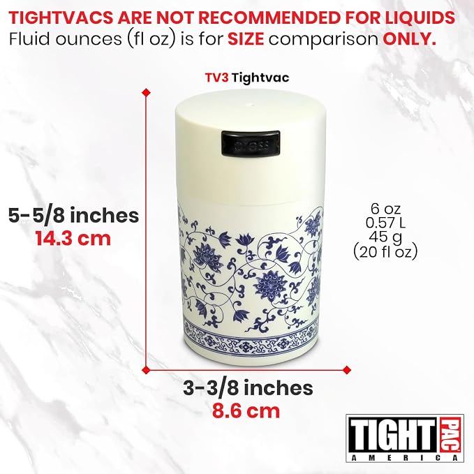 Tightpac America, Inc. Teavac 6-Ounce Vacuum Sealed Tea Storage Container, White Floral Design