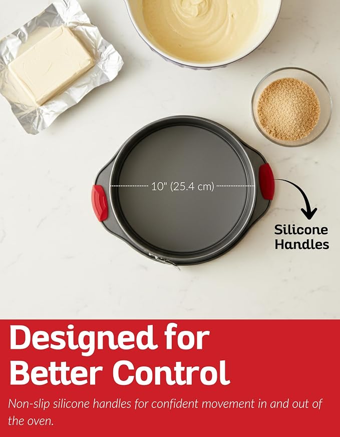 10 Inch Nonstick Springform Pan, Professional Spring Form and Cheesecake Baking Mold, Leakproof Cake Pan with Silicone Handles