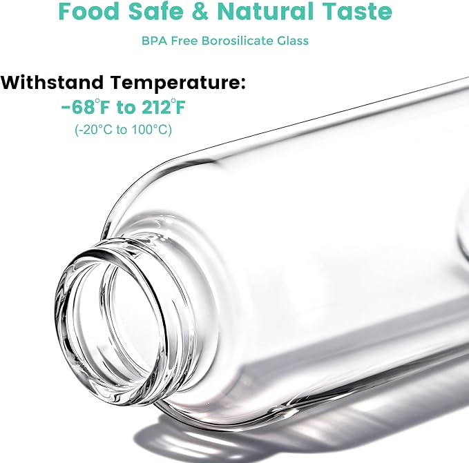 Mrsdry 18 oz Glass Water Bottles with Lids & Silicone Sleeves, 4-Pack | BPA Free, Leak-Proof Reusable Glass Drinking Bottles with Stainless Steel Airtight Cap for Juicing, Dishwasher Safe, Non-Slip
