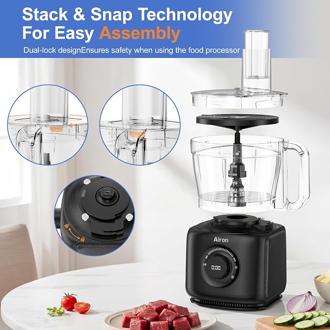7-in-1 Professional Food Processor, 1000W Powerful Electric Vegetable Chopper, 14-Cup XL Bowl, Large Feed Chute, Cheese Shredding, Meat Chopping, Shredding and Slicing, Mixing and Doughing, Black