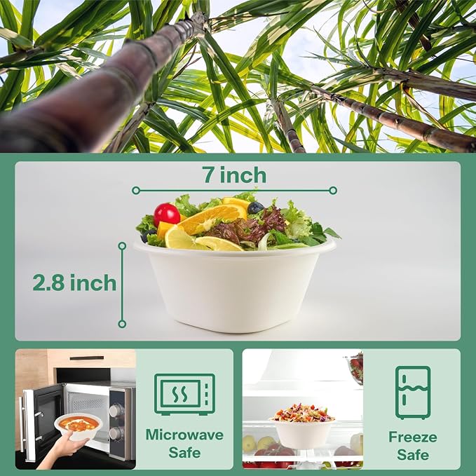 Disposable Soup Bowls 32 Oz [50 Pack] - Heavy Duty Deep Paper Bowls, Leakproof Compostable Containers for Ramen, Chili & Catering, Microwave Safe Bowls (White)