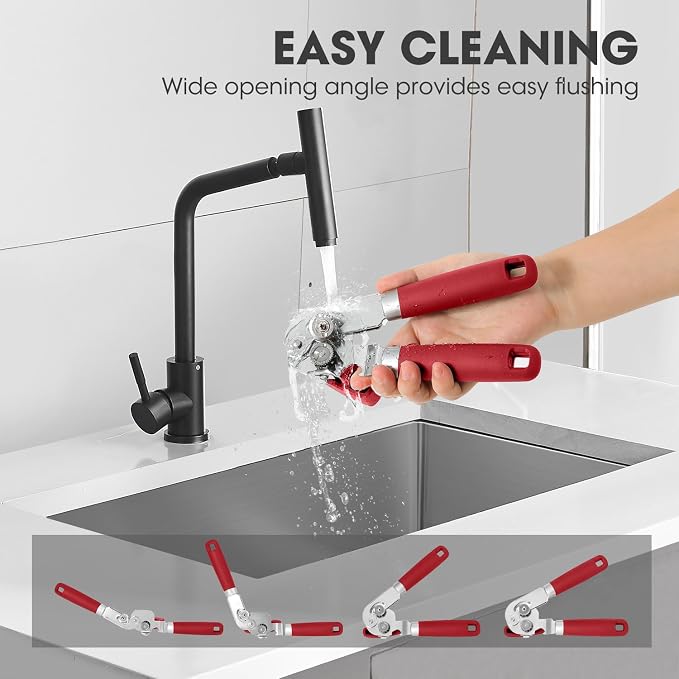 UHIYEE Manual Can Opener Hand Held with Magnet for Home Kitchen, Red | Premium 420J2 Steel, Magnetic Lid Lifter, Easy-Turn Oversized Knob, Arthritis Friendly, Smooth Edge & Safe Cut