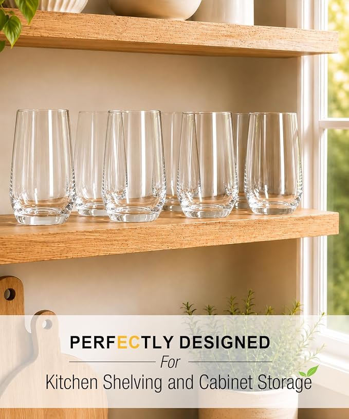 Drinking Water Glass Cups Set,Crystal Clear tall Glass cups set of 6,16.2oz