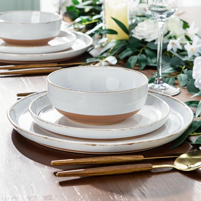AmorArc Dinnerware Sets for 6, 18 Pieces Ceramic Plates and Bowls Set | Scratch Resistant Stoneware Dishes Set, Dishwasher & Microwave Safe,White