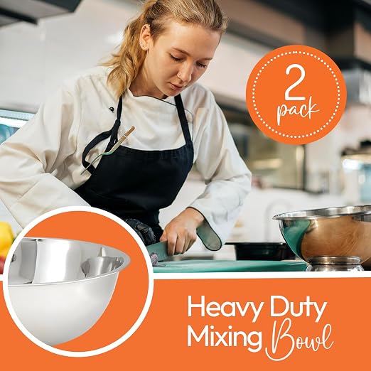Tiger Chef Heavy Duty Mixing Bowl 30 Quart All-purpose Mixing Bowls for Home and Commercial Use - Best Prep Bowls for cake mixtures, dough’s, salads, pastas, dressings Stainless Steel - 2 Pack