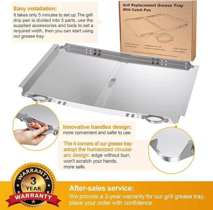 Replacement Grease Tray with Catch Pan for Dyna Glo Grill Replacement Parts, 24-30" Universal Drip Pan for 4 5 Burner Gas Grill Nexgrill Replacement Parts, Grill Tray for Kenmore BHG Expert Grill