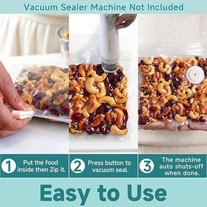 Reusable Vacuum Sealer Bags, 30 Large Bags, 11.8 x 13.4 in | BPA-free, Freezer and microwave safe, Leak-proof and odor-resistant, Compatible with most handheld vacuum sealers