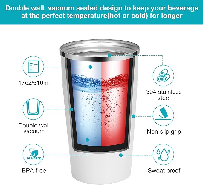 YINJAM 12oz Travel Coffee Mug Insulated Coffee Cups to Go with Leakproof Lid Vacuum Stainless Steel Double Walled Thermal Car Coffee Tumbler for Hot Cold Iced Tea Drinks Reusable (White, 12oz) | 380ml Reusable Leakproof Camping Tumbler with Lid for Hot...