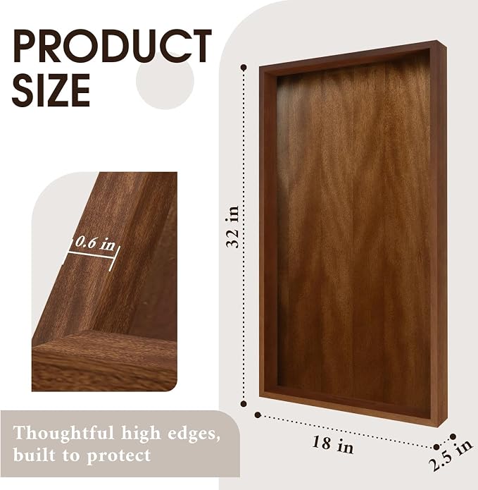Extra Large Ottoman Tray, 32 x 18 inches Black Walnut Wooden Tray | Rectangle Decorative Tray with Handles, Wood Coffee Table Tray, Serving Platter Tray for Living Room, Countertop, Breakfast