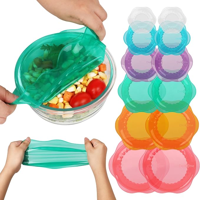 Silicone Stretch Lids for Food Storage in Fridge, Reusable Elastic Bowl Covers for Cup, Cans, Jars, Round & Rectangle Container, Food Grade Silicone Microwave Food Cover, 12 PCS, Multicolor