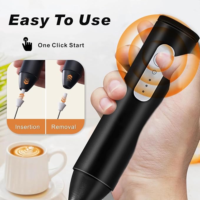 Rechargeable Milk Frother Wand Handheld, Coffee Foam Maker,Mini Drink Mixer | Dual Stainless Steel Whisk, 3 Speeds, USB-C Battery Portable Protein Blender, Small Electric Stirrer for Mathca, Cappuccino