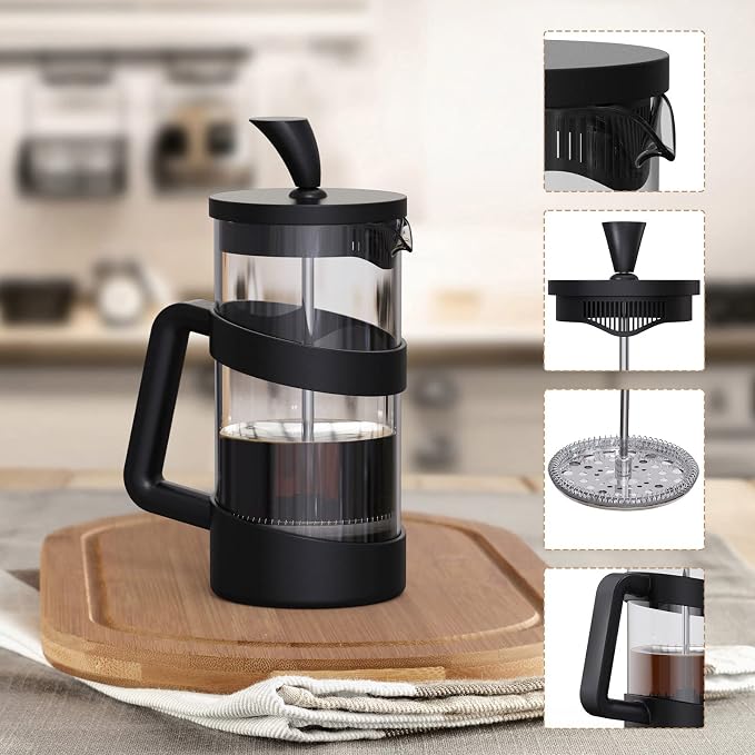 RAINBEAN Large French Press Glass Travel Camping Coffee Makers Pot, 34 oz Portable Cold Heat Press Coffee Tea Brewer