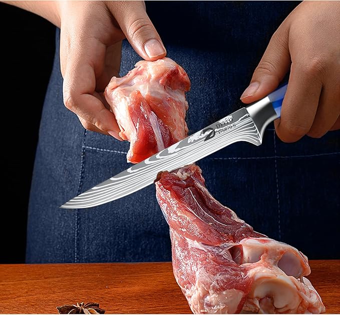 Chef Knife Sets with Roll Bag, 9 Pieces Professional Knife Set | High Carbon Stainless Steel Kitchen Chef Knife Set with Sharpener, Blue Resin Handle, Kitchen & Home Cooking, Dishwasher Safe