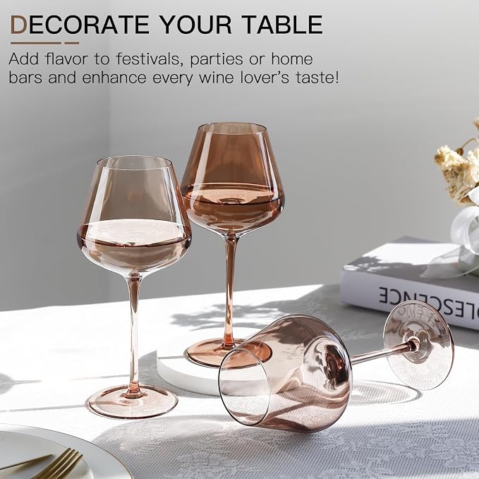 Venus Wine Glass Set of 6-18oz Lead-Free Crystal Burgundy Wine Glasses, Glassware for Parties& Special Occasions