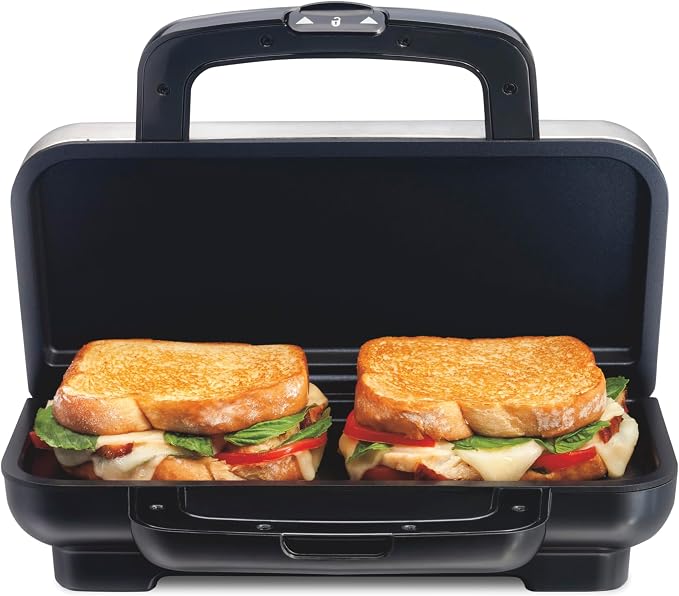 Proctor Silex Deluxe Hot Sandwich Maker With PFAS-Free Non-Stick Plates | Fits 2 Grilled Cheese, Reubens, Tortas Or Subs | Easy-Clean Durable Ceramic Surface | Stainless Steel | 25415MN