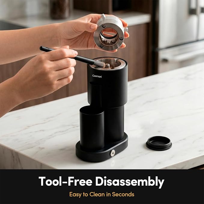 Burr Coffee Grinder,Wirsh Geimori GU63 Electric Single Dose Grinder with 63mm Conical Burr,Stepless Adjustment for Espresso&Pour Over,110 RPM Cold Grind, Low Retention Grinder with Magnetic Dosing Cup
