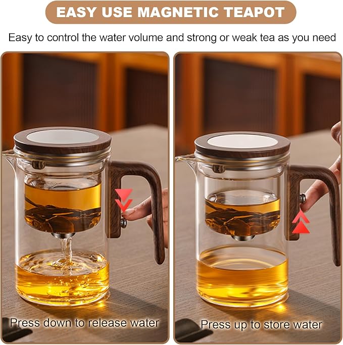 Enchanti Tea Pot, Glass Teapot with Infuser,Magnetic Loose Leaf Tea Steeper | Magic Teapot with Strainer for Water Separation, Loose Tea Infuser Diffuser, Tea maker with Handle,Gift Package, 20.3oz/600ml