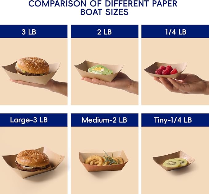 1/4lb Paper Food Tray 250 Pack Disposable Food Serving Boats | Small Paper Food Holder Boats for Gameday Party Snacks Nachos Hot Dogs Taco French Fries BBQ Party