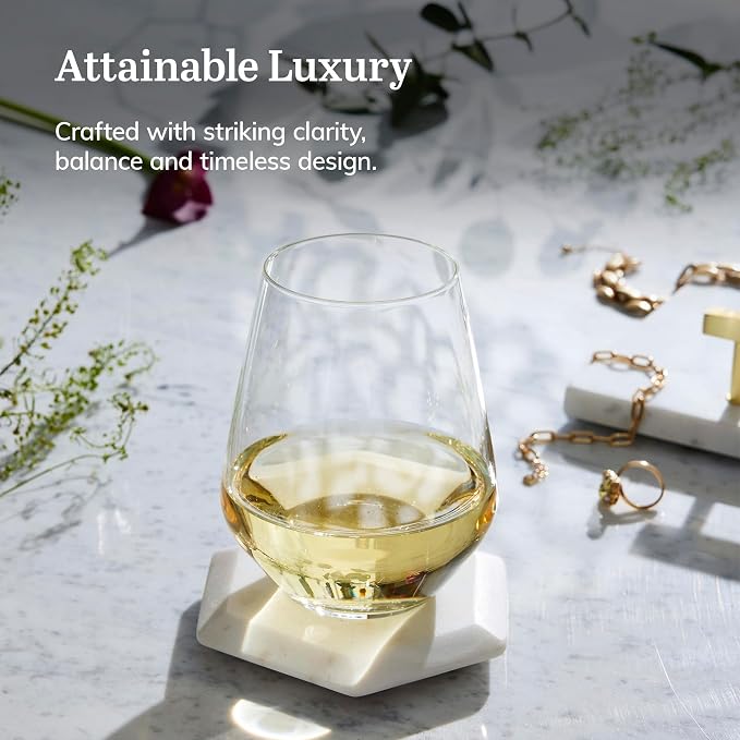 Libbey Signature Greenwich Stemless Wine Glasses Set of 6, Modern Wine Glasses for Red and White Wine, Ideal Stemless Wine Glass Set for All Occasions