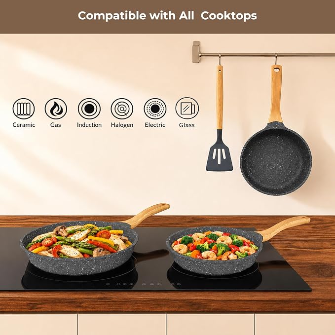 ITSMILLERS Kitchen Nonstick Cookware 3 Piece Omelette Pan Skillet Set, Nonstick Die-cast Deep Frying Pans set with Induction Bottom, 8, 9.5 & 11 Inches Frying Pans with Stay Cool Handles, PFOA Free