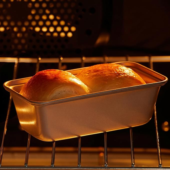 Elsjoy 4 Pack Non-Stick Loaf Pan, 9.5 x 5.5 Inch Champagne Bread Loaf Pans Carbon Steel Bread Tin Set for Baking, Metal Bakeware for Bread, Meatloaf, Cake