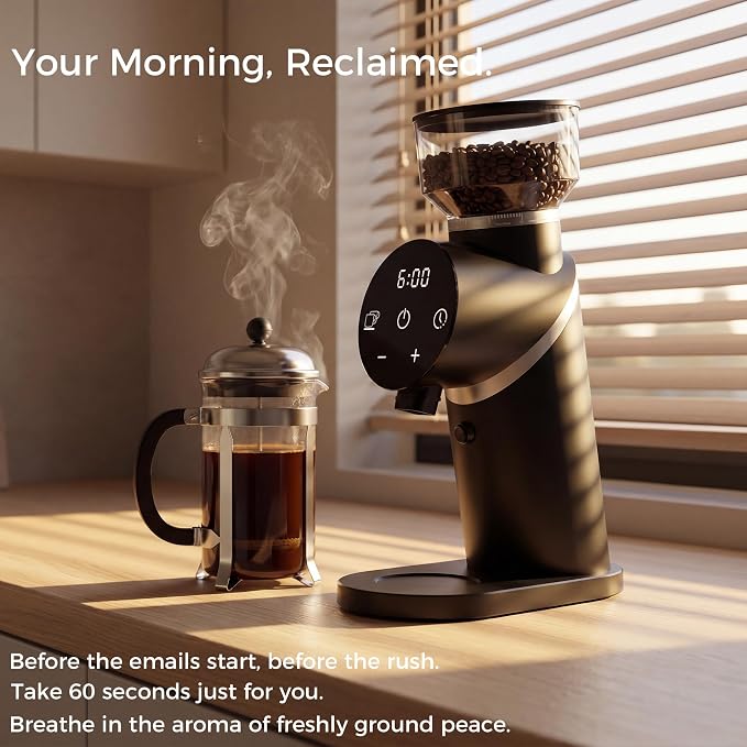 TALIA Coffee Grinder Electric Coffee Bean Grinder with 48mm Titanium Plated Conical Burrs, 51 Grind Settings for Espresso to French Press, Touch Control, Time & Cup Customization, Portafilter Holder