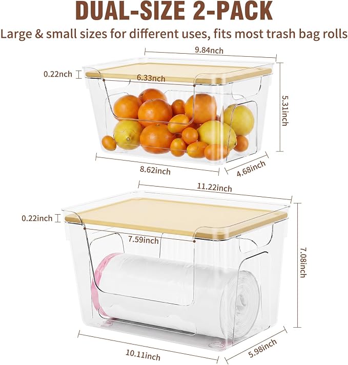 ONEDONE Pantry Organizers and Storage - 2 Set Potato and Onion Storage Bin | Stackable Trash Bag Dispenser,Clear Storage Bins for Onion Potato Fruit,Garbage Bag Dispenser,Kitchen Under Sink Organizer