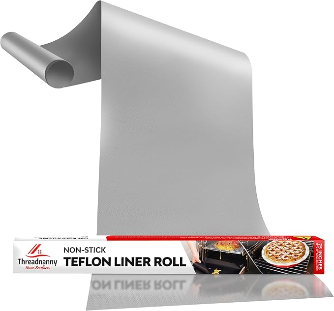 Silver Teflon Liner Roll for Ovens, Stovetops & Grills 75x17, Custom Fit | Versatile Non-Stick Teflon Mat, Use As Oven Liner, Grill Mat, Stovetop Cover, Baking Sheet & More