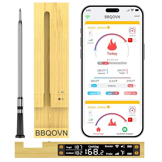 WiFi Sub-1G Wireless Meat Thermometer Unlimited Range, Check Temp Anywhere,7 NIST Certified Sensors with Ambient Temp, Monitor for BBQ, Grill, Oven, Smoker, Air Fryer (Harvest Bamboo)