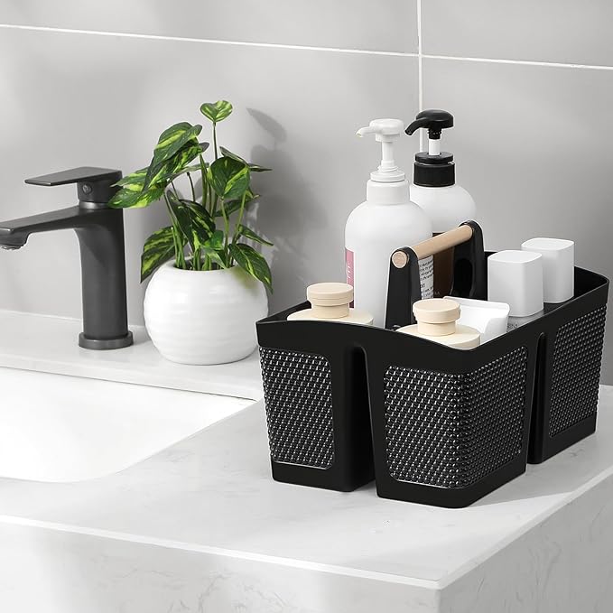 rejomiik Portable Shower Caddy Basket Plastic Cleaning Caddy Organizer Storage Tote with Handle for Bathroom, College, Dorm Room Essentials, Black | Cleaning Caddy Organizer for Bathroom, College Dorm Room Essentials, Storage Tote