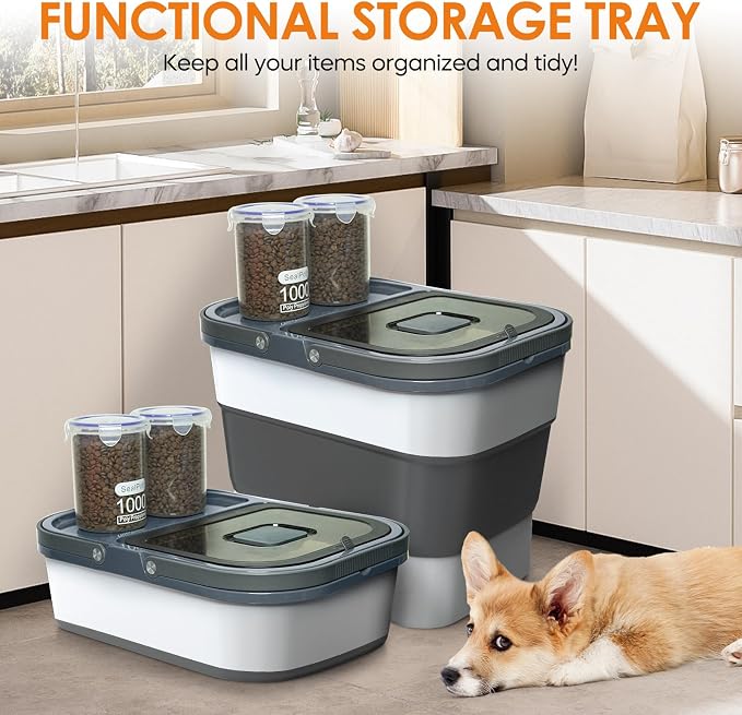 HOYTAMDAR 35lbs Collapsible Dog Food Storage Container,Rolling Wheels | Dog Food Container with Airtight Lid,Pet Food Storage Container with Scoop,2L Small Dry Food Pail For Dog Cat Bird Seed