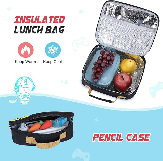 Backpack for School Boys, Cool Luminous Gamer Boys Schoolbag | with Lunch Box & Pencil Case Set for Kids Teens Elementary Middle School, Bookbag Glow In The Dark