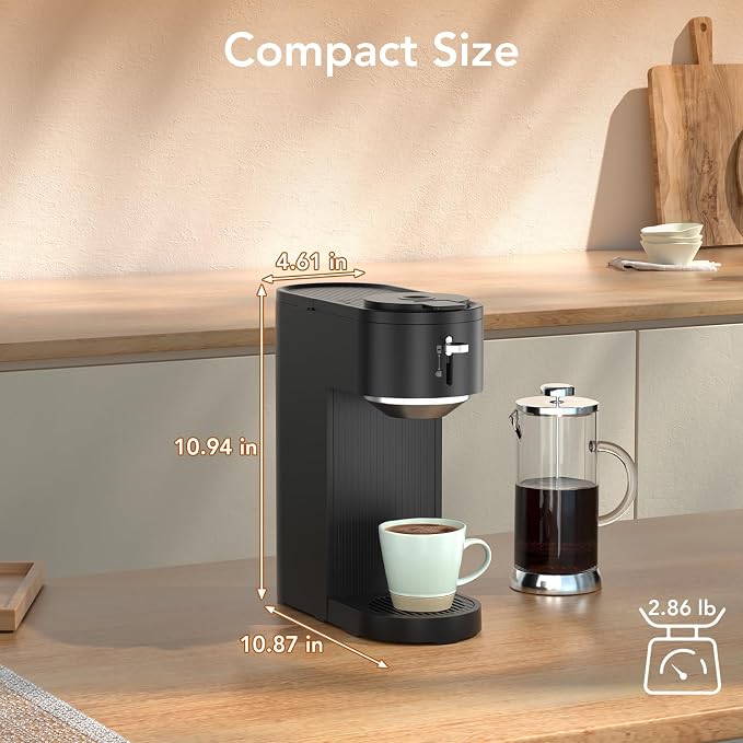 Single Serve Coffee Maker – Brew with Coffee Pods & Grounds, Compatible with Kcup Coffee Pods, Small Sizes Up to 6 8 10 12 14 Oz, 14 Oz Water Reservoir, Easy to Clean for Office Travel Home, Black | 6–14oz adjustable brew sizes, 14oz reservoir, self-cl...