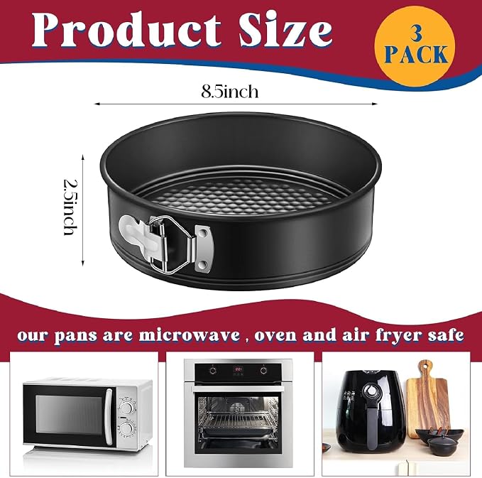 Pickmesh 3 Pcs 9inch Springform Pan with 150 Pcs Parchment Paper Nonstick Cheesecake Pan Mold with Removable Bottom for Cheesecake Cake, Black