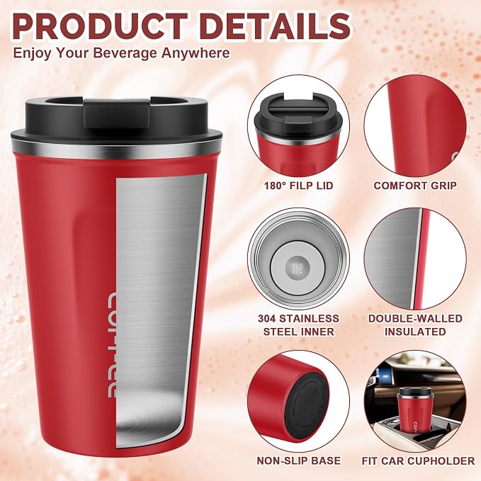 MOMSIV 12oz Travel Coffee Mug, Insulated Coffee Cup with Leakproof Lid | 6-Hour Heat Retention, 360°Leak proof, Vacuum Stainless Steel Double Walled, BPA-free, Reusable And To Go Coffee Mug